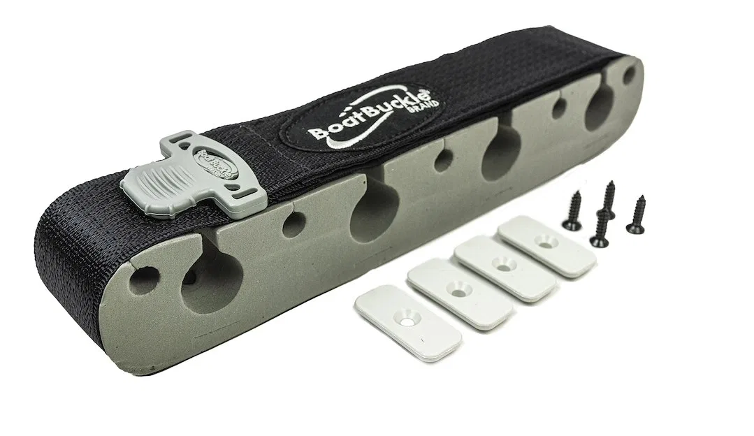 F15435 – IMMI Fishing Rod Holder, Surface Mount Holds 8 Fishing Rods Cradle and Strap Style Hold Black/ White Foam Mo...